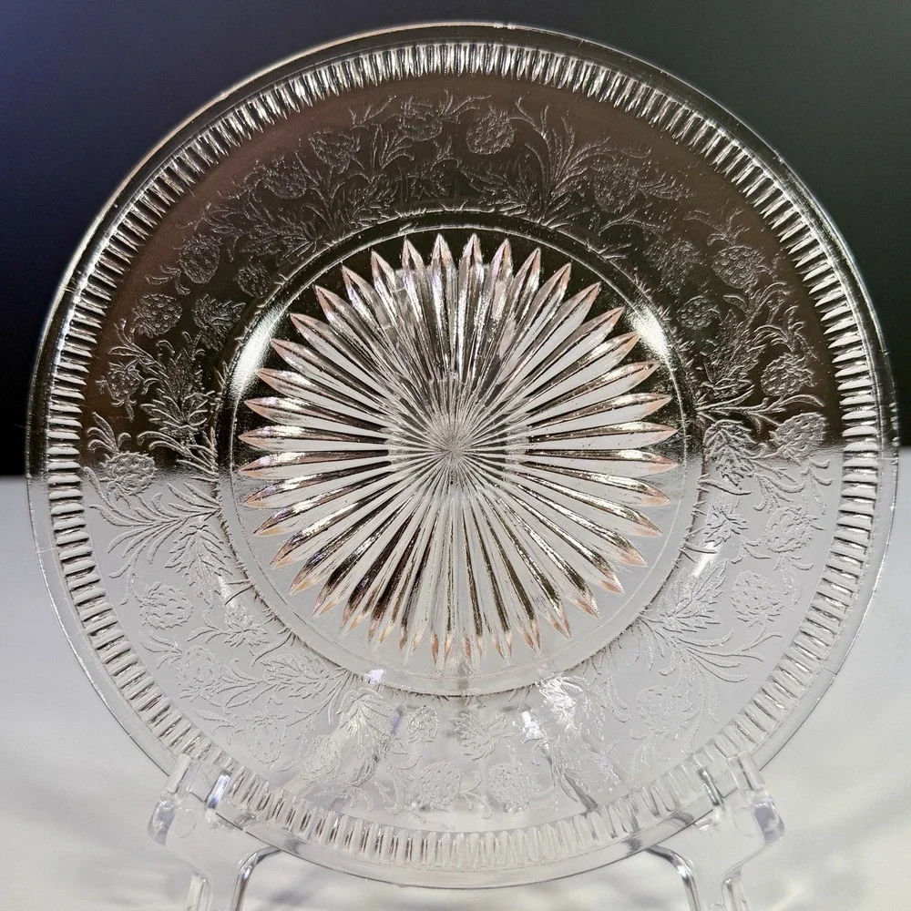 VTG U.S. Glass Strawberry Pink Depression Glass Bread & Butter Plates Set of 6